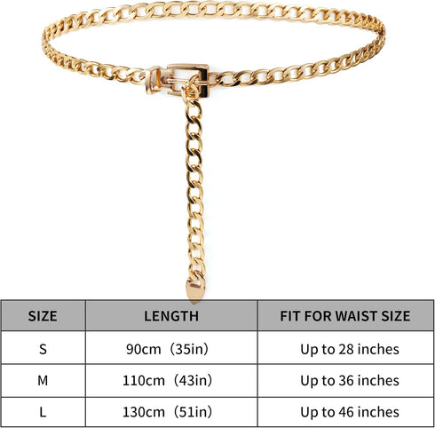 Chain Belt for Women Girls Adjustable Gold Metal Waist Chain Chunky Chain Belts for Dress Jeans...