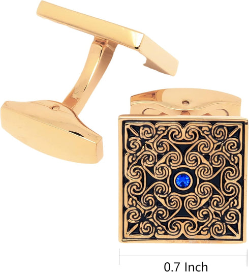 Square Enamel Cufflinks for Men Gold Plated Retro Patterns Men's Cuff Link Set for Wedding Shirt Party Business Birthday Anniversary Dress...