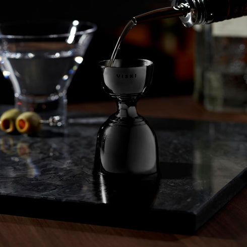 Viski Canterbury Double Measure for Cocktails, Bar Tools and Accessories Stainless Steel Bartender Tool Measuring Shot Gunmetal Black Set of 1...