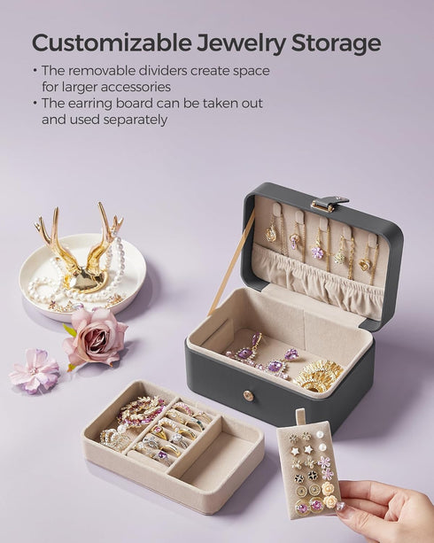 SONGMICS Jewelry Box, Travel Jewelry Case, 2-Layer Jewelry Holder Organizer, 4.6 x 6.3 x 3 Inches, Portable, Versatile Earring Storage, for Larger...