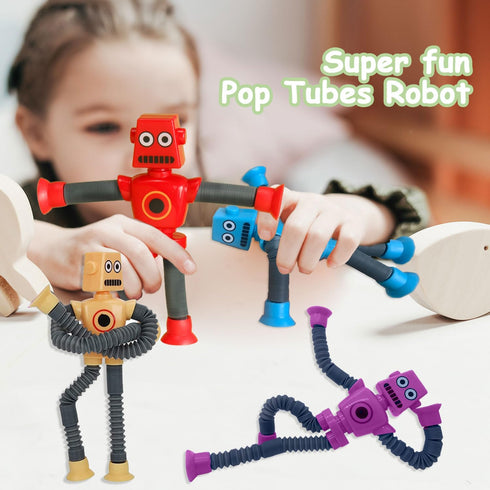Pop Tubes Robot Toys Fidget Toy 8 Packs Telescopic Suction Cup Robotics Toys Autism Sensory Toys for Toddlers Boys Girls Party Favors (8 pcs)...