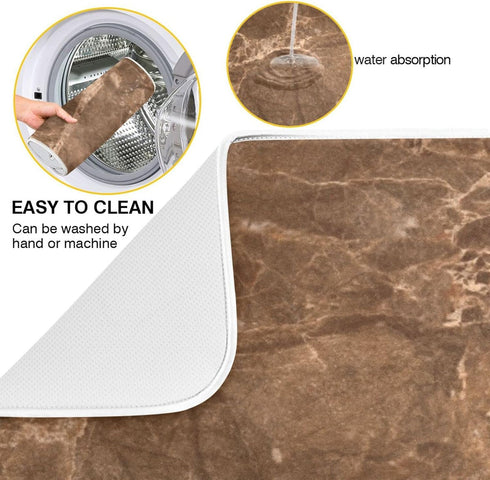 Brown Marble Texture Absorbent Dishes Drainer/Rack Mat for Countertop Small Size 16 x 18, Microfiber Dish Drying Pads Kitchen Counter Draining Pad...