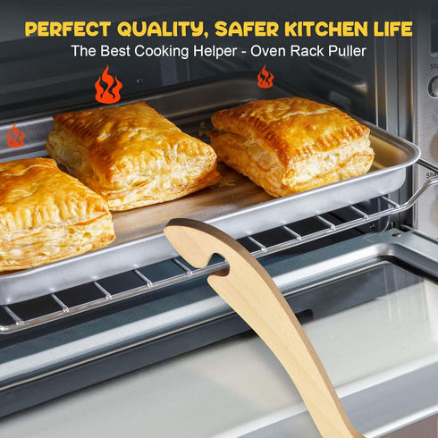 Wooden Oven Rack Puller 2 Pack Oven Long Handle Push Pull Tool Oven Accessories for Toaster Oven Air Fryer, Prevent Scalding...