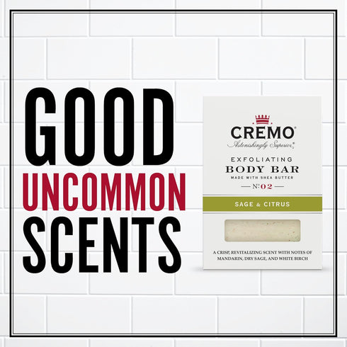 Cremo Exfoliating Body Bars Sage & Citrus - A Combination of Lava Rock and Oat Kernel Gently Polishes While Shea Butter Leaves Your Skin Feeling S...
