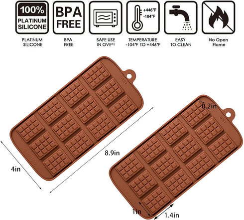 Waffle Chocolate Moulds Silicone Candy Molds, 3PCS12-Cavity Small Break Apart Chocolate Molds Non-Stick Reusable DIY Baking Molds Candy Protein & ...