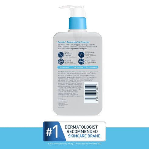 CeraVe SA Cleanser | Salicylic Acid Cleanser with Hyaluronic Acid, Niacinamide & Ceramides| BHA Exfoliant for Face | Fragrance Free Non-Comedogeni...