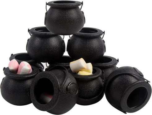 DIYASY Mini Plastic Cauldron,12 Pcs Witch Calderon Pot Black Buckets with Handle for Kids Halloween Candy St. Patrick's Coins Holder & Party Favor...