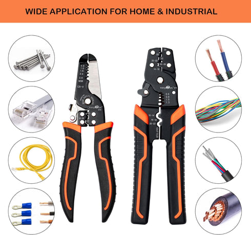 Wire Stripper Crimper Pliers Set for AWG 10-22, 2 PCs Wire Stripping Crimping Tool, Wire Strippers with Wire Cutter for Stripping Solid Wires, Cri...