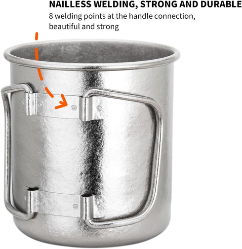 TiTo Titanium Cup Titanium Pot with Lid Ultralight Portable 300ml Foldable Handle Camping Tea Coffee Water Mug for Outdoor Backpacking Hiking Picn...