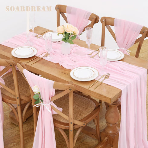 Chiffon Table Runner 1 Piece 27x120 Inches Pink Rustic Sheer Fabric for Wedding Baby Shower Birthday Party Cake Table Decoration...