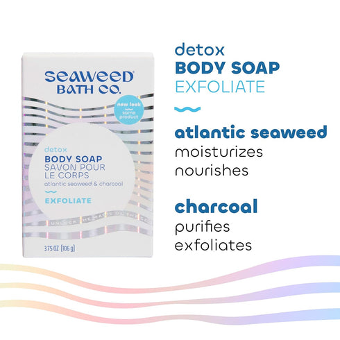 Seaweed Bath Co. Exfoliate Detox Body Soap, 3.75 Ounce (Pack of 3), Sustainably Harvested Seaweed, Charcoal...