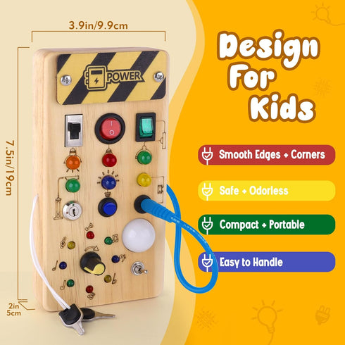 montessori toddler busy board, baby wooden busy board with 8 LED light switches, sensory toys light switch toys travel toys for 1+ year old baby a...