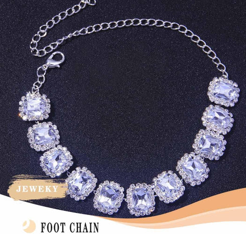 Crystal Anklets Silver Anklet Bracelets Sparkly Foot Chain Adjustable Foot Jewelry for Women...