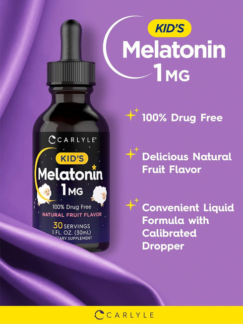 Carlyle Kids Melatonin Liquid | 1 fl oz | Two Pack | Fruit Flavor | Drug Free Childrens Supplement...
