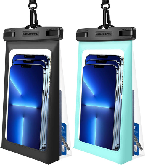 newppon Floating Waterproof Phone Pouch : 2 Pack Universal floatable Water Proof Dry Bag Case - Float Clear Cell Holder with Lanyard for iPhone 15...
