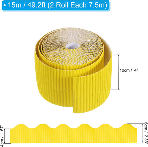PATIKIL 3.9inch x 49.2ft Bulletin Board Border, Scalloped Trim Paper for Locker Classroom Decor Black White Cork Poster Boards, Yellow...