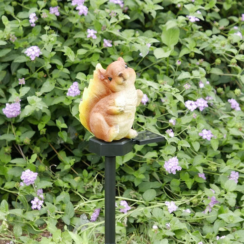 Squirrel Garden Decor Solar Lights Outdoor Stakes Decorative Statue Patio Yard Lawn Porch Housewarming Cute Animal Figurines Ornaments Pathway Res...