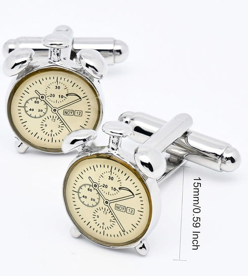 Cute Alarm Clock Cufflinks for Men In Gift Case Funny Wake-up Clock Silver Men's Cufflinks Set for Wedding Party Birthday Anniversary Dress...