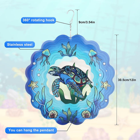 Sea Turtle Wind Spinner, Garden Wind Spinners 3D Hanging Turtle Garden Decor Metal Wind Kinetic Sculpture Gifts for Women Girls Outdoor Indoor Orn...