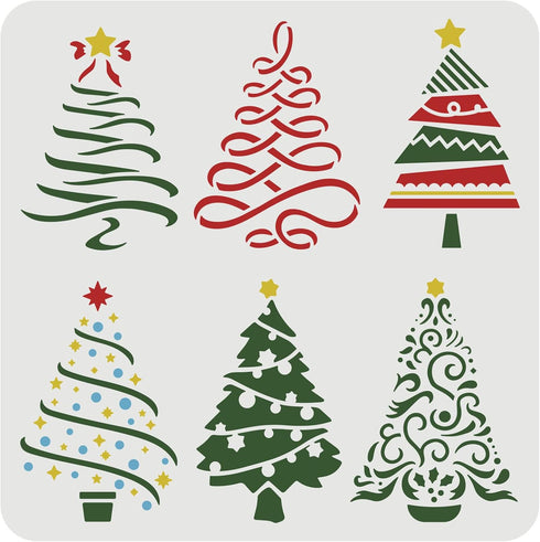 FINGERINSPIRE Christmas Tree Stencils 11.8x11.8 inch 6 Different Christmas Tree Pattern Stencils with Stars Stencils Template Plastic Reusable Tre...