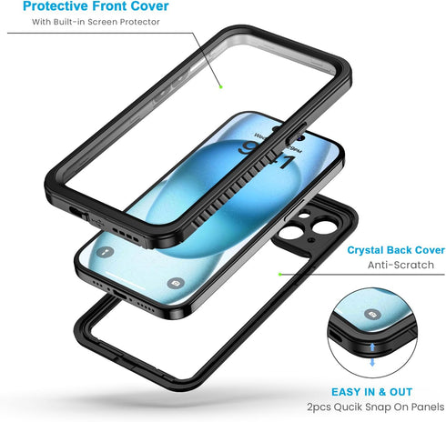 Lanhiem for iPhone 15 Case, IP68 Waterproof Dustproof Shockproof Cases with Built-in Screen Protector, 360 Full Body Protective Heavy Duty Rugged ...