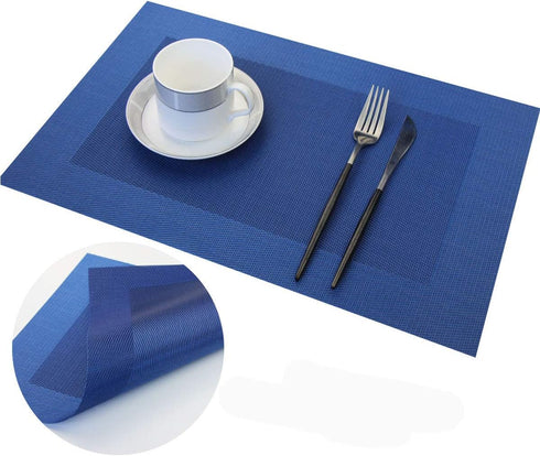 Vinyl Placemats Heat-Resistant Table Mats Washable Easy Clean Plastic Placemats for Dining Table Set of 4 (Blue)...