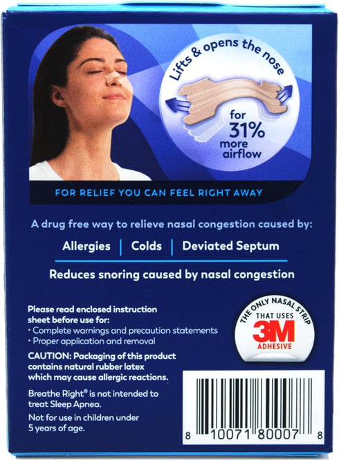 Breathe Right Original Large Tan Nasal Strips, 30 Count (Pack of 3)...