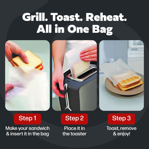 Reusable Toaster Bag - For Grilled Cheese Sandwiches, Pizza Rolls, + - Nonstick Toaster Bags Made of Teflon - BPA & PFOA Free Little Bags - Toaste...