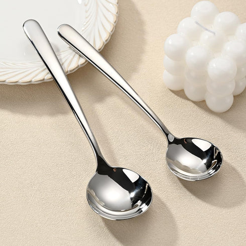 Soup Spoons,Bouillon Spoons SUS 304 Stainless Steel Large,Thick Heavy Duty,Round Spoons,Dishwasher Safe,7.7 x 1.8 Inch Set of 4 (Silver)...