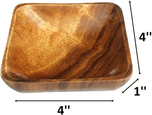Acacia Handmade Wood Carved Plates - Set of 4 Calabash Bowls Size 4" (Square)...
