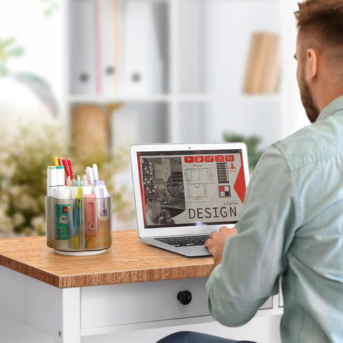 LETURE Desk Organizer, 360-Degree Rotating Pen Pencil Holder, 5 Compartments Desktop Stationary Organizer, Home Office Art Supply Storage Box Cadd...