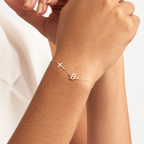 14K Gold Filled Initial Cross Bracelet,Sterling Silver Cross Bracelet Minimalist Tiny A-Z Letter Gold Chain Bracelet for Women Dainty Cross Jewelr...