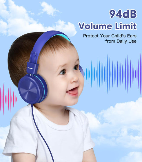 Kids Headphones, Toddler Headphones with Safe Volume Limiter 94dB, Wired School Headphones for Kids with Adjustable and Flexible Design for Boys a...