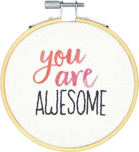 Dimensions 'You Are Awesome' Inspirational Craft Mini Embroidery Kit for Beginners, 4''...