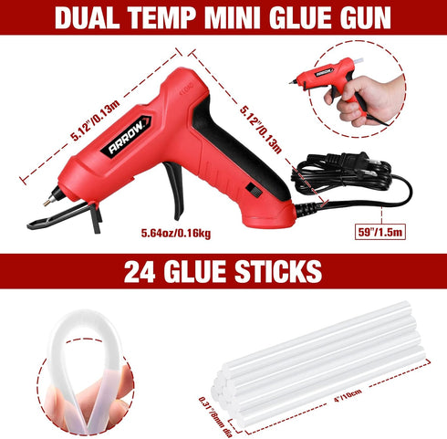 Arrow Mini Hot Glue Gun, Dual Temp Glue Gun Kit with 24Pcs Mini Glue Gun Sticks, High/Low Temp Fast Heating Glue Gun with Stand for DIY, Decoratio...