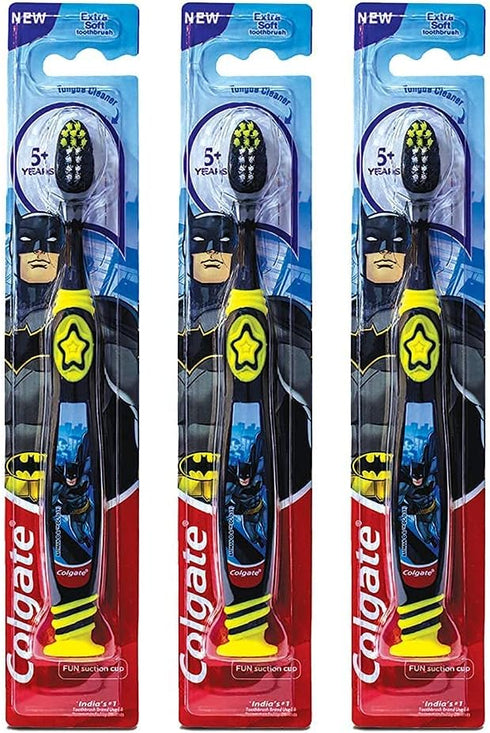 Colgate Batman Toothbrush for Children with Suction Cup, Kids 5+ Years Old, Extra Soft, Pack of 6...