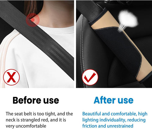 Car Seat Belt Pads Cover, 2 Pack Leather Mesh Universal Seatbelt Shoulder Strap Protector, Soft Harness Pad Safety Belt Cover for Comfortable Driv...