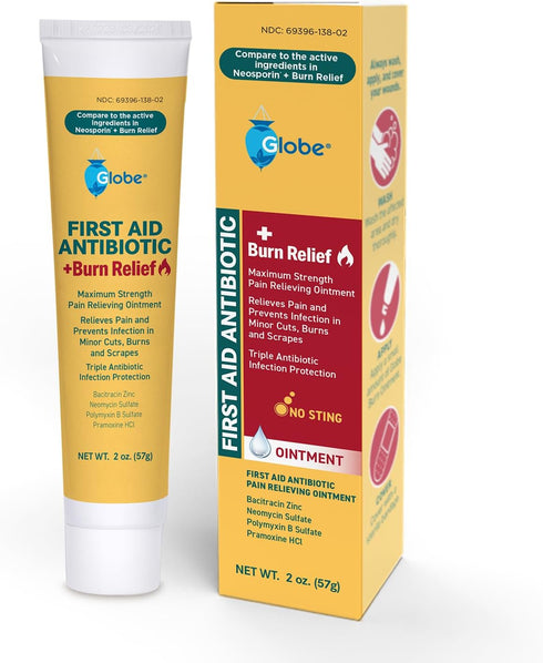 Globe {2 Oz) Dual Action Burn Relief & First-Aid Antibiotic Ointment for 24-Hour Infection Protection & Maximum Strength Burn Pain Relief, with Ba...