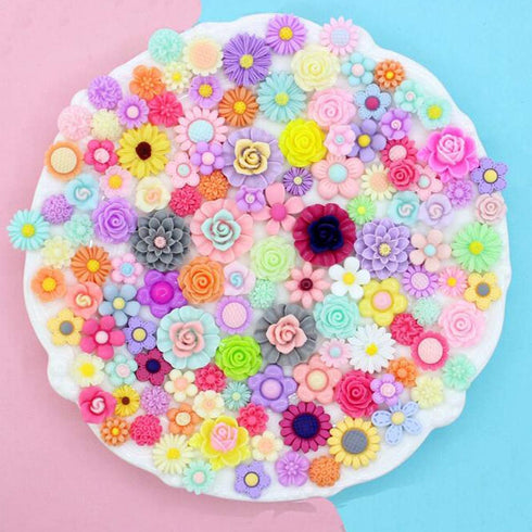 Halloluck 50 Pcs Flower Slime Charms Easter DIY Craft Making Resin Jewery Making Kit, Resin Flatback Slime Beads Making Supplies for DIY Scrapbook...