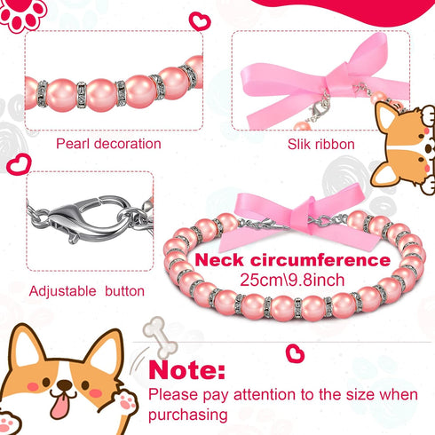 4 Pcs Pink Dog Collar Spiked Studded Dog Collars Pearls Dog Necklace Dog Collar with Rhinestone Bow Knot Crystal Diamond Colorful Flower Bling Gir...