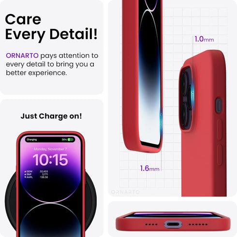 ORNARTO Compatible with iPhone 14 Pro Max Case 6.7, Slim Liquid Silicone 3 Layers Full Covered Soft Gel Rubber Phone Case Protective Cover with Mi...
