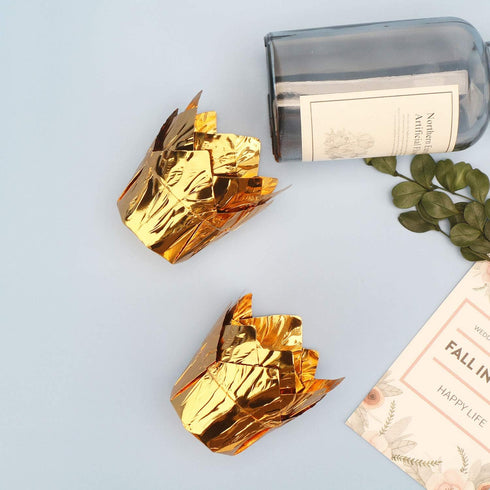 EUSOAR Disposable Baking Cups, 3.5 Ounce 50pcs Gold Tulip Cupcake Muffin Liners, Aluminum Foil Tulip Style Cupcake Cups, Foil Cups, Aluminum Cupca...