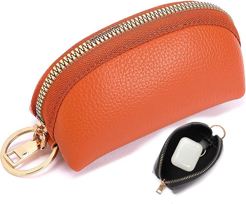 Earphone Case Airpods 1st 2nd Generation Cover Earbuds Cable Organizer Key Lipstick Pocket Money Charger Gadget Storage Small Bag Orange PU with Z...