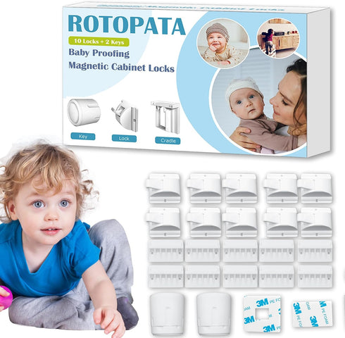 ROTOPATA Magnetic Cabinet Locks for Babies Child, Baby Proofing Safety Latch for Cabinets Drawers Cupboard Kitchen Bedroom, Adhesive or Screw Two ...