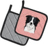 Caroline's Treasures BB1241PTHD Checkerboard Pink Border Collie Pair of Pot Holders Kitchen Heat Resistant Pot Holders Sets Oven Hot Pads for Cook...