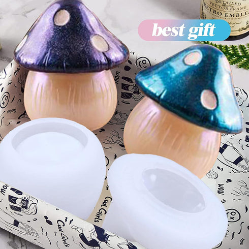 Mushroom Jars Silicone Molds with Lid DIY Epoxy Casting Crafts for Storage Box Candy Jewelry Container Mushroom Mold + 3 Stirring Rod...