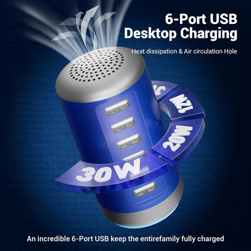 USB Charger USB Charging Station 30W 6-Port USB Desktop Charging Station Hub Wall Charger for iPhone iPad Tablets Smartphones Multi-Port Wall Char...