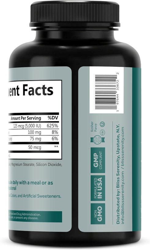 Vitamin D3 K2 - Vitamin D3 5000 IU with Vitamin K2 as MK-7, Calcium, and Phosphorus for Ultimate Absorption - Vitamin D Supplements, 120 Vegcaps, ...