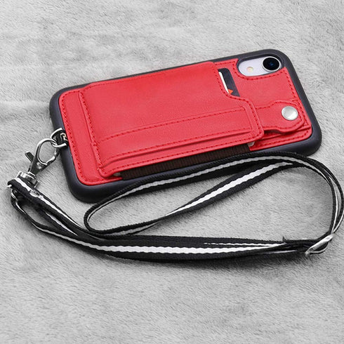 TOOVREN Cover for iPhone XR Wallet Case with Lanyard Strap Card Holder Protective Cover with Stand Wallet Leather PU Adjustable Detachable Lanyard...