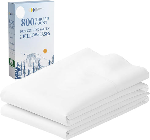 Heirloom Soft, Smooth & Thick Certified 800 Thread Count 100% Cotton Sateen is Superior to Egyptian Cotton Claims, 2 White Standard Pillowcases Fi...